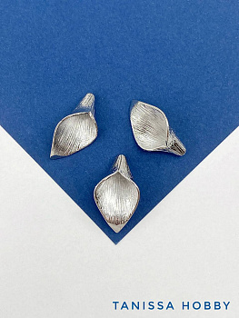 Шапочка для бусин цветок, лепесток калы, родий, ШТУКА, Д601