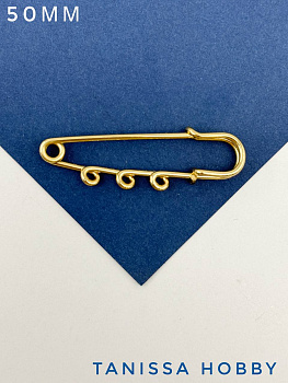 Брошь булавка 50мм, 3 петельки, позолота, Л38
