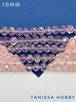 Хрусталь Рондели 10мм, розовый АВ, 1/2 нити. Х411