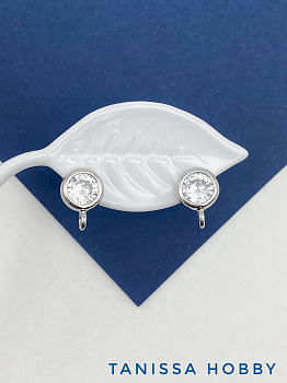 Швензы пусеты фианит 7мм, родий, Е818