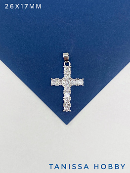 Подвеска крест с фианитами, 26х17мм, родий, Д315