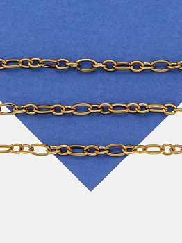 Цепочка якорная овалы, 6х3,5мм, сталь, позолота, 50см, Ч847