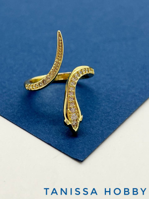 Кольцо безразмерное, змея, позолота, У058