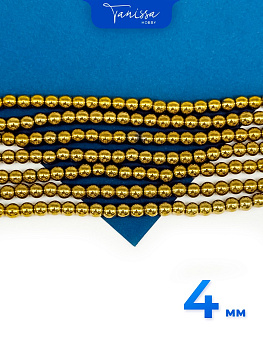 Гематин гематит бусины круглые 4мм, золото, нить, ГТ010