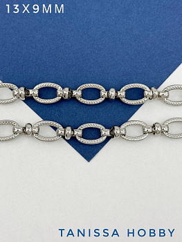 Цепочка якорная овалы рельеф, 13х9мм, 50см, родий, СН143