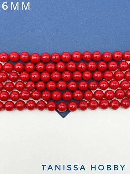 Жемчуг Майорка, круглый, красный, 6мм, нить, МА093