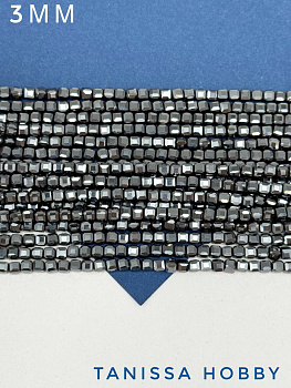 Гематин гематит бусины квадратные, куб, 3мм, черный, нить, ГТ023