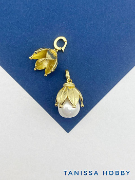 Бейл разъемный 8х7мм для вклейки, цветок 14мм, позолота, В408