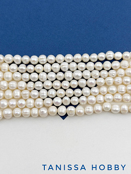 Жемчуг натуральный культивированный, круглый, 7-8мм, АВ, нить, Ж022