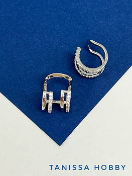 Кафф 4 ряда, с фианитами, родий, Е626