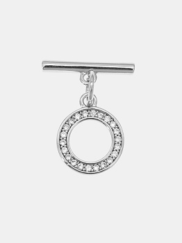 Замочек тогл 10мм с фианитами, родий, Т101