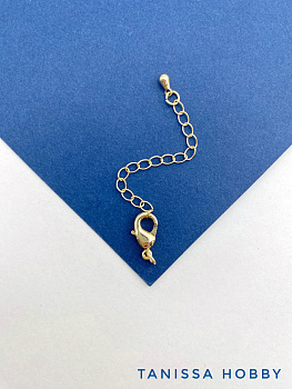 Карабин замок лобстер 12х6мм с цепочкой, позолота, К333