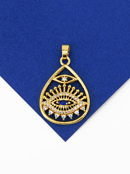 Подвеска капля глаз с фианитами, 26х19мм, позолота, С211