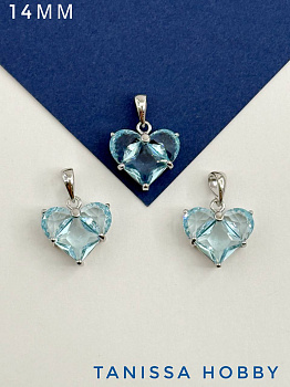 Подвеска сердце фианит голубой 14мм, родий, Ю306