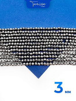 Гематит, гематин, огранка, бусины круглые 3мм, черный, нить, ГТ022