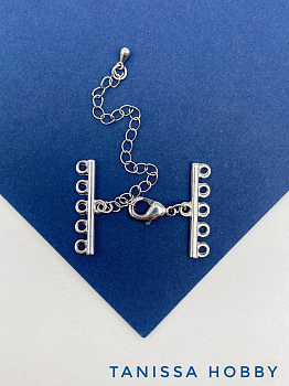 Карабин замок лобстер многорядный с коннекторами на 5 нитей, родий, К702