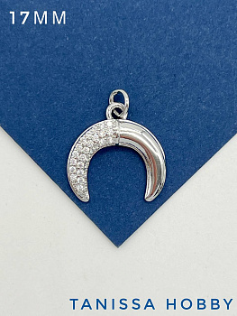 Подвеска лунница с фианитами, 17мм, родий, С618