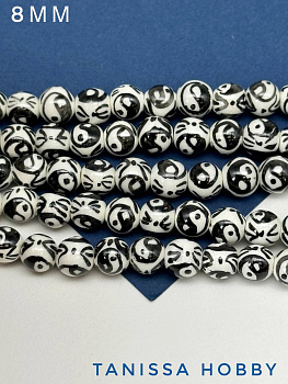 Бусина фарфоровая, 8мм, Инь-Янь, черный, штука, П059