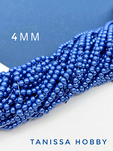 Жемчуг искусственный акриловый синий, круглый, 4мм, нить, Ма23