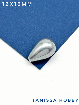 Жемчуг Майорка, полупросверленный, капля, серый, 12х18мм, МА049