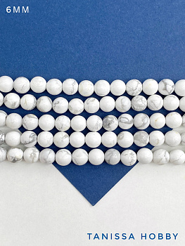 Говлит белый натуральный, бусины круглые 6мм, нить, Б267