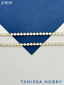 Цепочка стразовая лента, 2мм, позолота, 10СМ, СН063