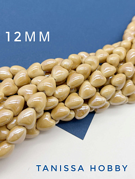 Бусина горчичная бежевая фарфоровое сердце, керамика, 12мм, ШТУКА, П148