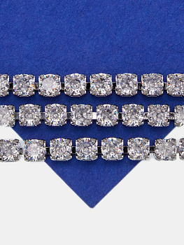 Стразовая лента цепочка, 3,5мм прозрачный, родий, 10см, СТ040