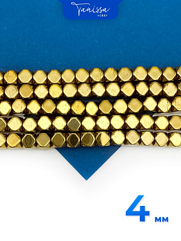 Гематин гематит бусины куб квадрат огранка ромб 4мм, золото, нить, ГТ071