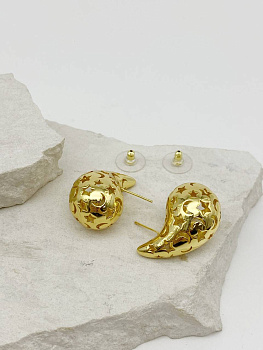 Серьги пусеты капли узор звезда, 32х18мм, позолота, 986