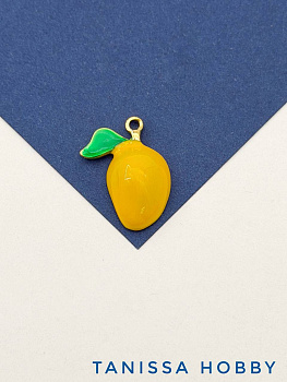 Подвеска фрукт манго, желтая эмаль, сталь, позолота, Ш521