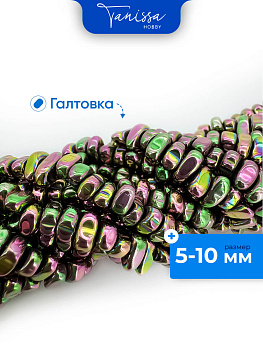 Гематин гематит крошка галтовка фриформ, 5-10 мм, розовый зеленый, нить, ГТ154