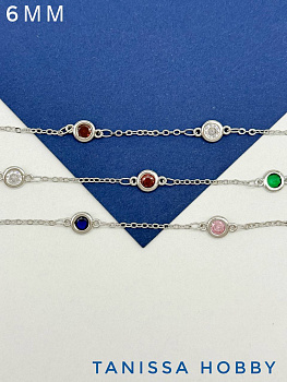 Цепочка якорная цветные фианиты микс 6мм, 10см, родий, СН248