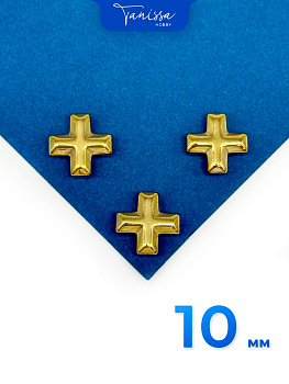Бусина гематит, гематин, крест, 10мм, золото, штука, ГТ031