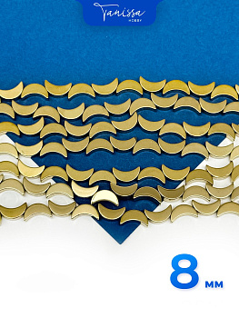 Гематин гематит луна, месяц, 8мм, золото, 1/2 нити, ГТ020