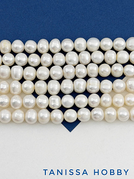 Жемчуг натуральный круглый, культивированный, 9-10мм, А-, нить, Ж035