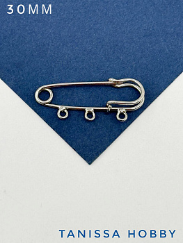 Брошь булавка 30мм, 3 петельки, родий, Л11