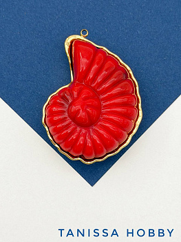 Подвеска ракушка аммонит, красный, сталь, позолота, Ш518