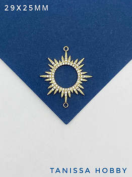 Коннектор солнце звезда с фианитами 29х25мм, позолота, С121