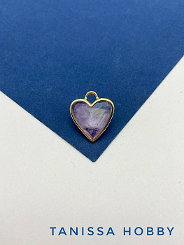 Подвеска сердце аметист, позолота, Б314