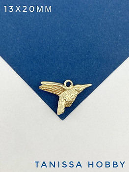 Подвеска колибри, птица 13х20 мм, позолота, А011