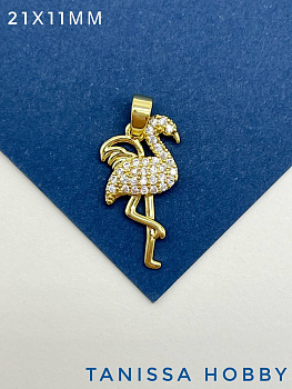 Подвеска птица, фламинго, позолота, Д906