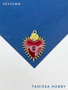 Подвеска сердце, роза и шипы, красный, позолота, Ю914