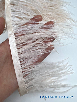 Перья на ленте страусиные кремовые, 10см, ПЕР016