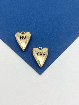 Подвеска сердце YES/NO, 16х11мм, позолота, Ю931