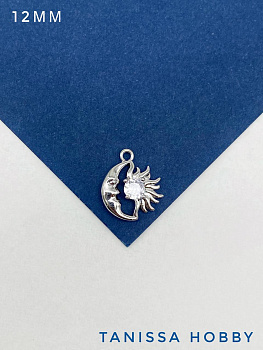 Подвеска солнце и луна с фианитом, 12мм, родий, С506