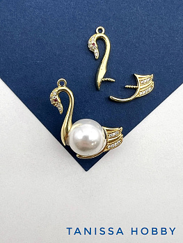 Подвеска лебедь для вклейки - 2 элемента, 25х18мм, позолота, В433