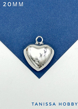 Подвеска сердце металлопластик, 20мм, родий, С008