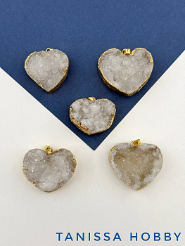 Подвеска друза кварц сердце 25-35мм, позолота, Б004