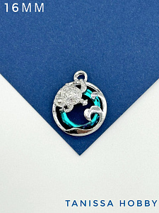 Подвеска Черепаха, рондель Bermuda blue, родий, Д133